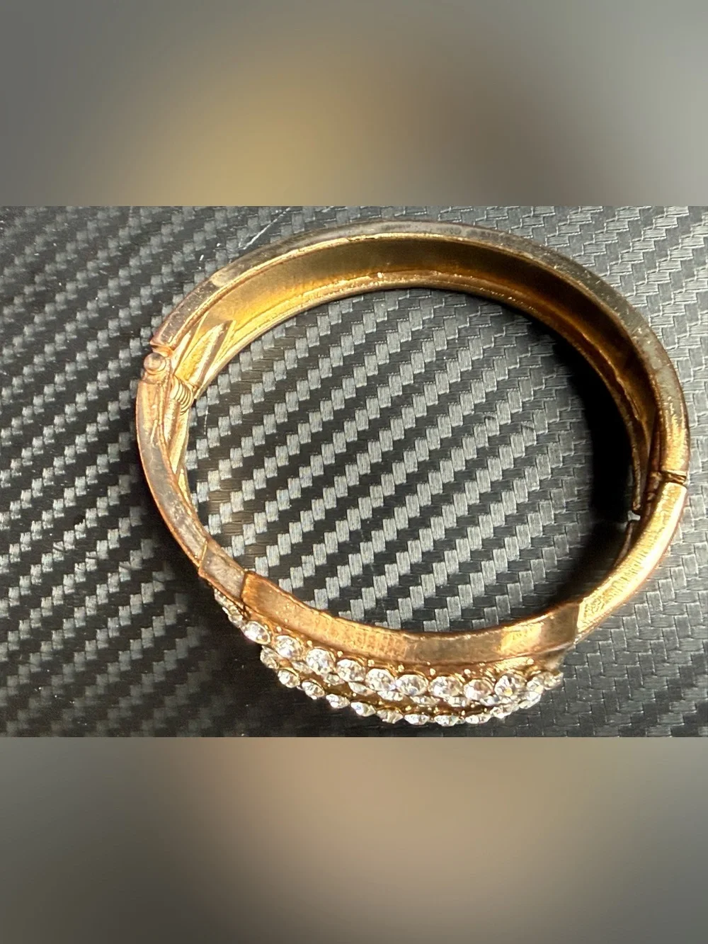 Gold Tone Rhinestone Belt Buckle Hinged Cuff Bracelet